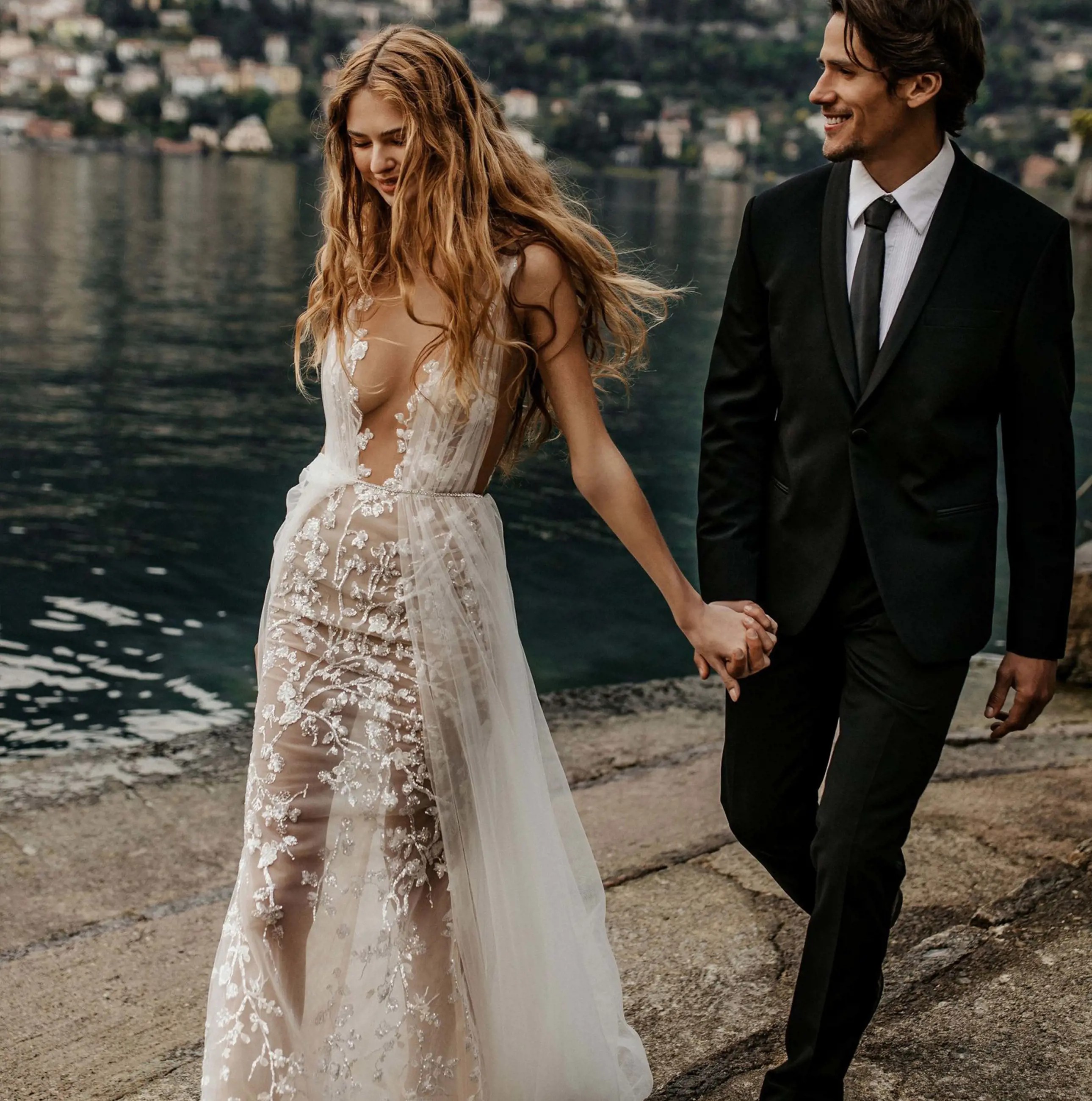 Brunette in an exclusive bridal dress